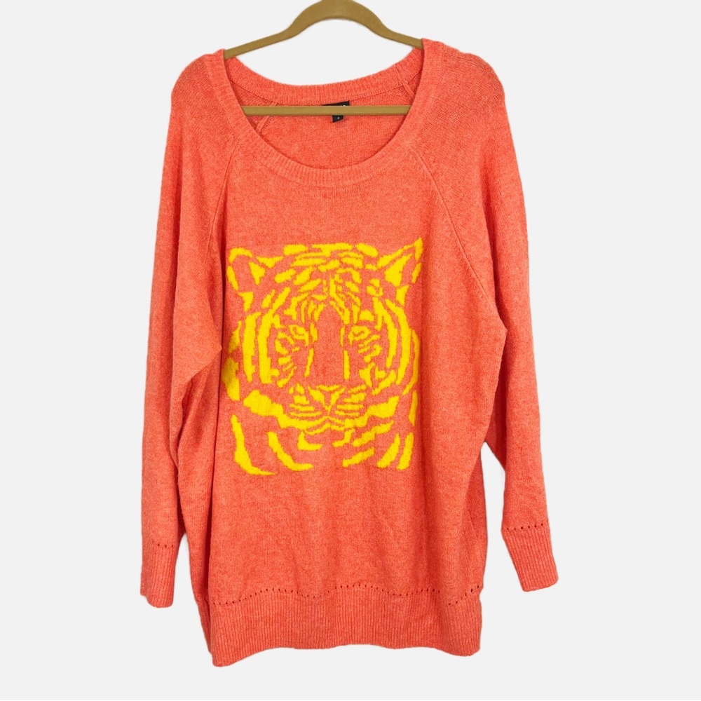 Torrid Orange & Yellow Tiger Print Pointelle Pullover Sweater - Size 4X